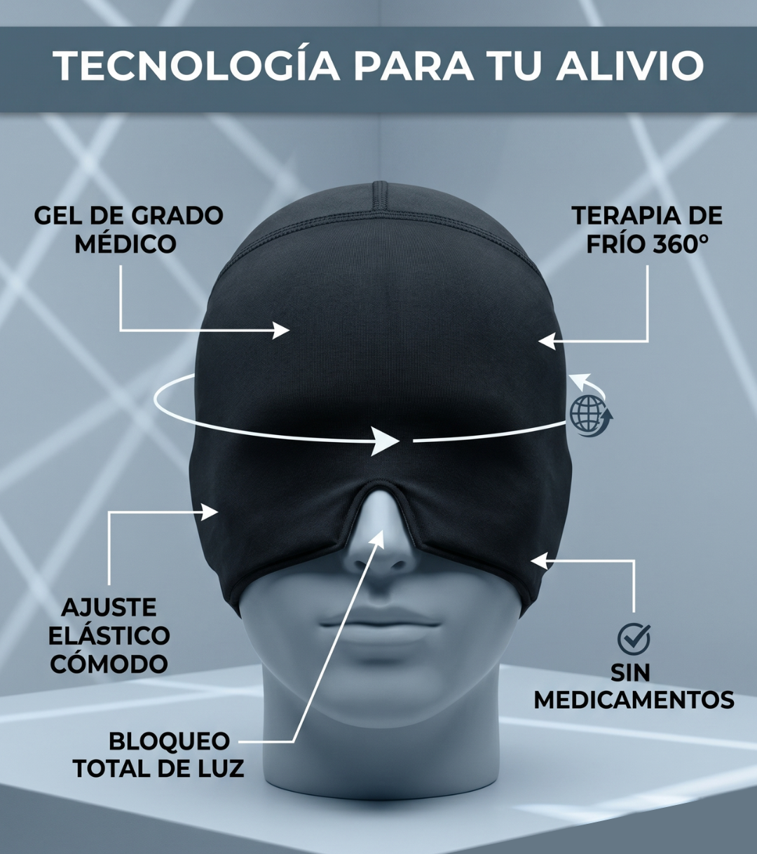 Gorro de gel para migraña con bolsillos de gel y ajuste ergonómico